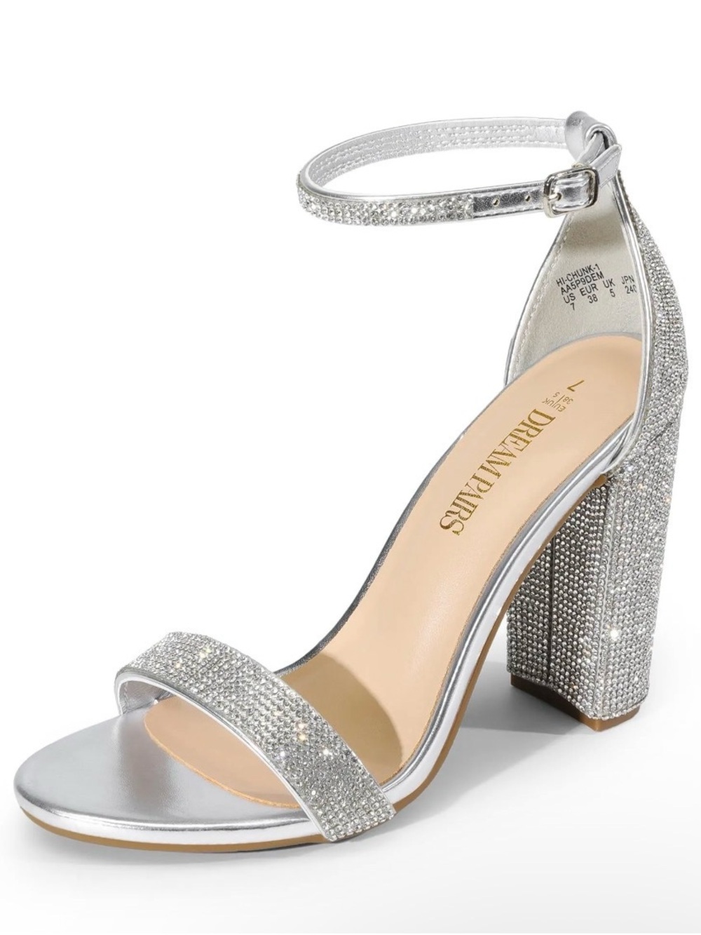 20S New In Box Silver Crystal Block Heel Sandal Shoes